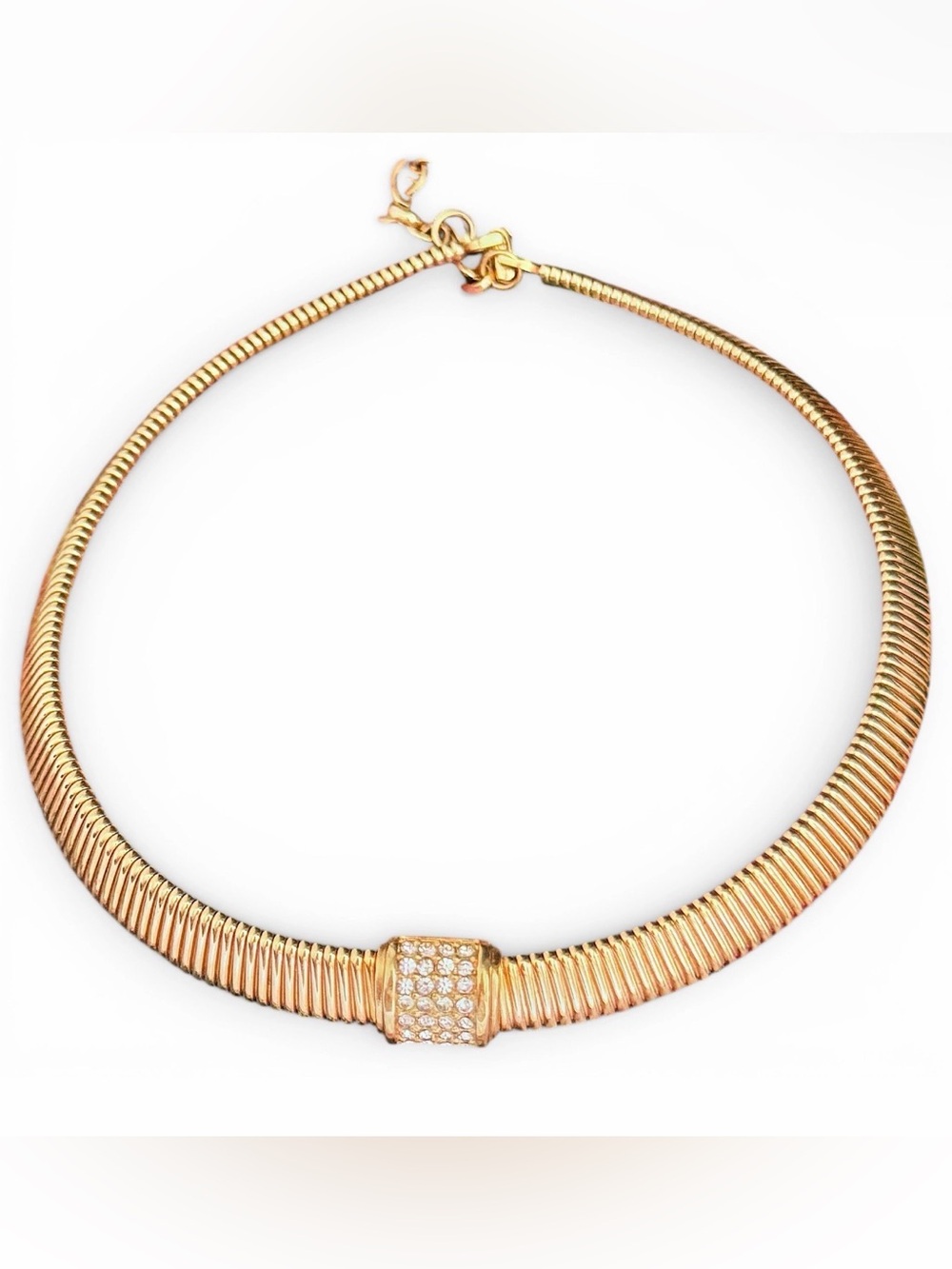 Christian Dior Vintage 1980s Crystals Square Pendant Omega Choker Necklace